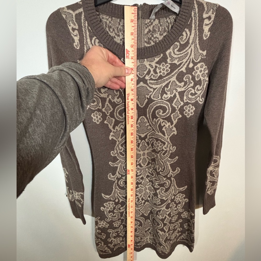 Athleta Jacquard Sweater Dress Brown Beige Knit Pattern XXS - Picture 8 of 10